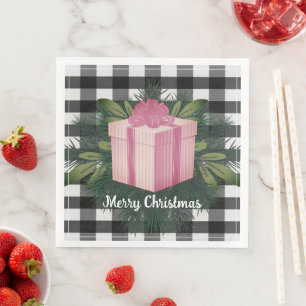 Buffalo Plaid Christmas Gift   Pink Napkin