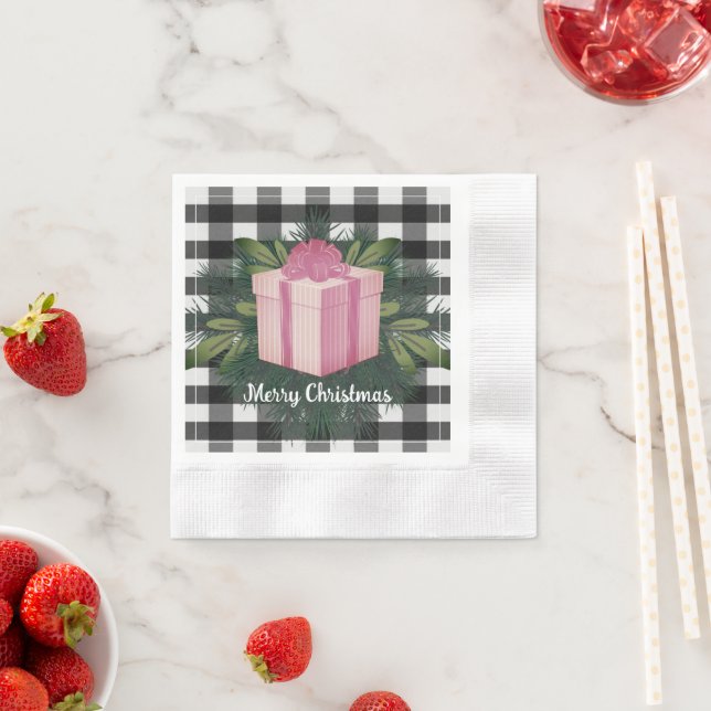 Buffalo Plaid Christmas Gift | Pink Napkin (Insitu)