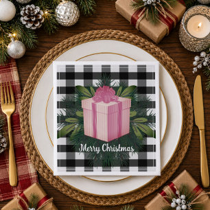 Buffalo Plaid Christmas Gift Pink Napkin
