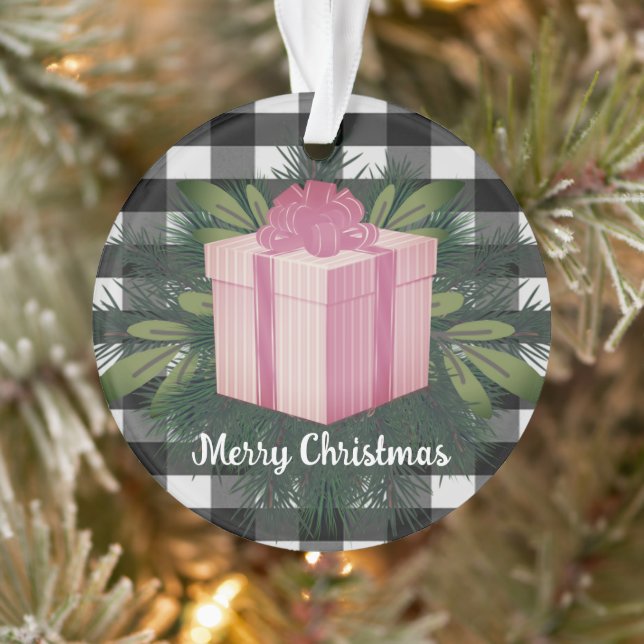 Buffalo Plaid Christmas Gift | Pink Ornament (Tree)