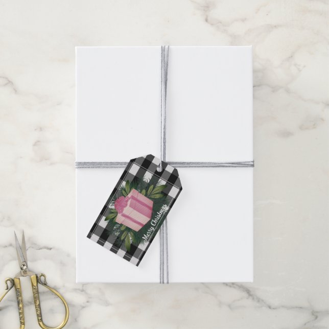 Buffalo Plaid Christmas Gift | Pink Tags (With Twine)
