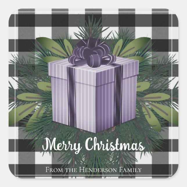 Buffalo Plaid Christmas Gift | Purple Christmas Square Sticker (Front)
