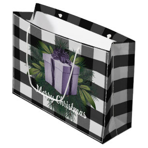 Buffalo Plaid Christmas Gift   Purple Large Gift Bag