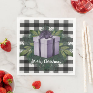Buffalo Plaid Christmas Gift   Purple Napkin