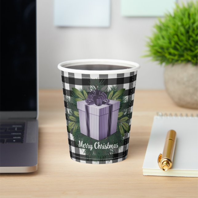 Buffalo Plaid Christmas Gift | Purple Paper Cups (Insitu)