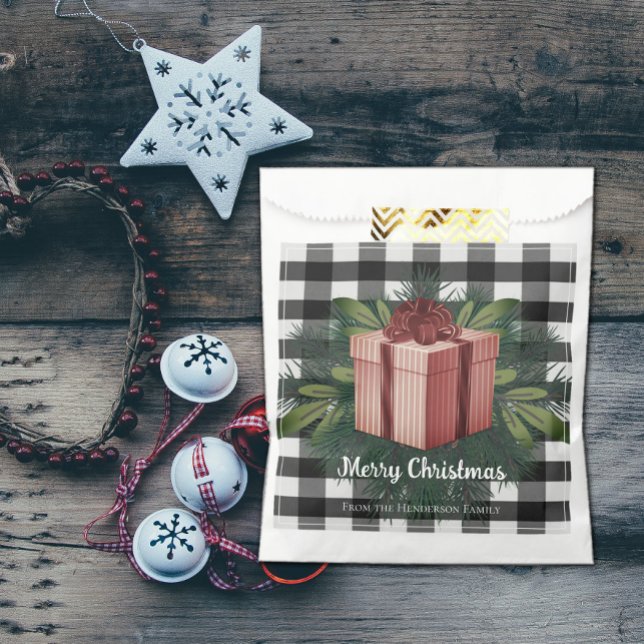 Buffalo Plaid Christmas Gift | Red Favour Bag (Buffalo Plaid Christmas Gift Favor Bag - Red)
