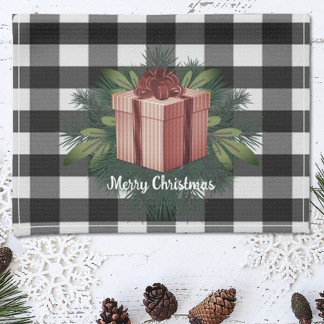 Buffalo Plaid Christmas Gift | Red Holiday Tea Towel (Red Buffalo Plaid Christmas Gift Holiday Kitchen Towel)