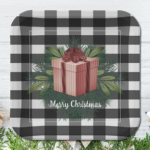 Buffalo Plaid Christmas Gift   Red Paper Plate