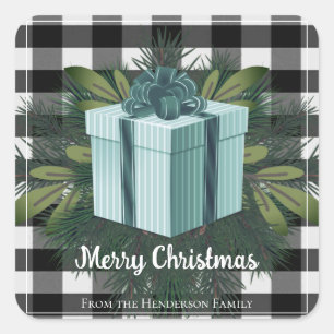 Buffalo Plaid Christmas Gift   Teal Christmas Square Sticker