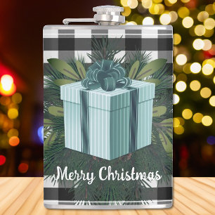 Buffalo Plaid Christmas Gift   Teal Hip Flask
