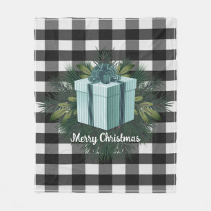 Buffalo Plaid Christmas Gift Teal Holiday Fleece Blanket