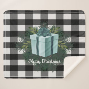 Buffalo Plaid Christmas Gift Teal Holiday Sherpa Blanket