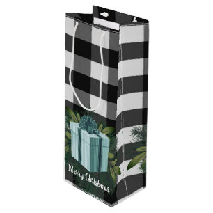 Buffalo Plaid Christmas Gift   Teal Holiday Wine Gift Bag