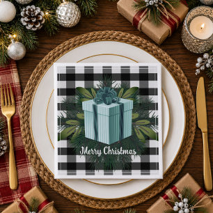 Buffalo Plaid Christmas Gift Teal Napkin