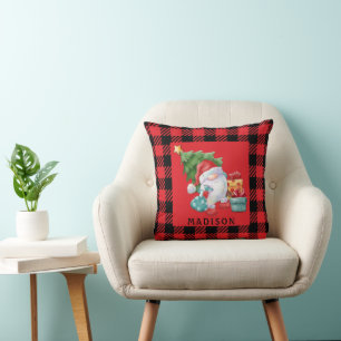 Buffalo Plaid Christmas Gnome  Throw Pillow