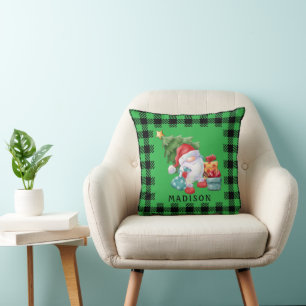 Buffalo Plaid  & Christmas Gnome  Throw Pillow