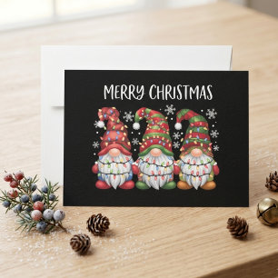 Buffalo Plaid Christmas Gnome Trio with Lights Holiday Card