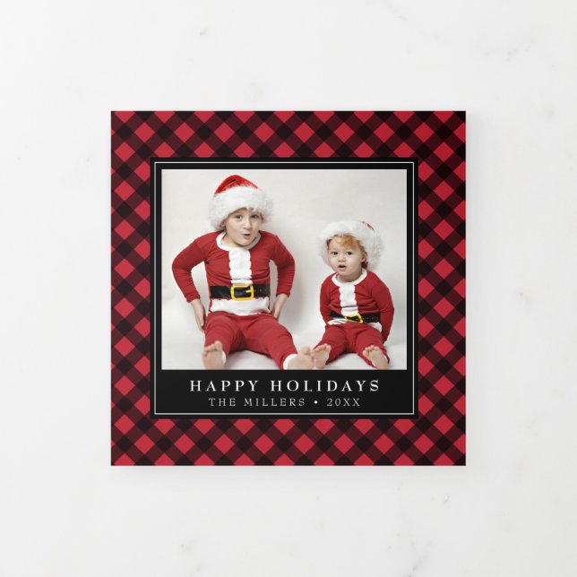 Buffalo Plaid Christmas Holiday Trifold Photo Card (Cover)