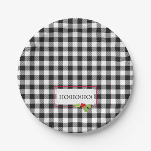 Buffalo Plaid Christmas Holly Ho! Ho! Ho! Holiday Paper Plate