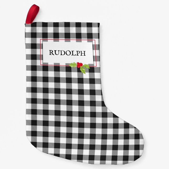 Buffalo Plaid Christmas Holly RUDOLPH Classic Small Christmas Stocking (Front)