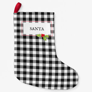 Buffalo Plaid Christmas Holly SANTA Classic Decor Small Christmas Stocking