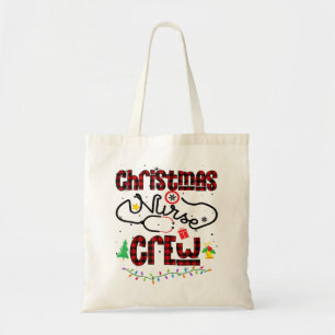 Buffalo Plaid Christmas Nurse Crew Reindeer Nursin Tote Bag
