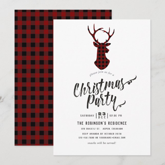 Buffalo Plaid Christmas Party Invitation (Front/Back)