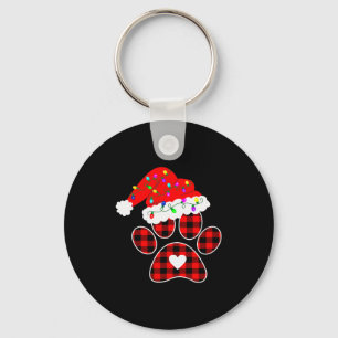 Buffalo Plaid Christmas Paw Dog With Santa Hat &am Key Ring