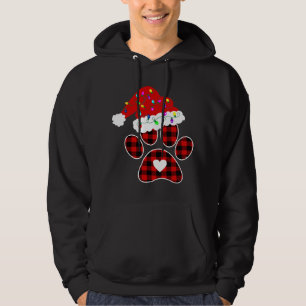 Buffalo Plaid Christmas Paw Dog with Santa hat Lig Hoodie