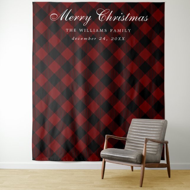 Buffalo Plaid Christmas Photo Booth Backdrop Tapestry (In Situ)