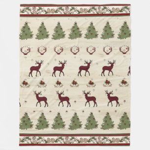 Buffalo Plaid Christmas Pine Trees Deer Antlers Fleece Blanket