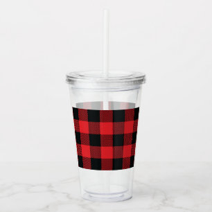Buffalo Plaid Christmas Red and Black Check Acrylic Tumbler