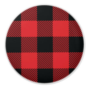 Buffalo Plaid Christmas Red and Black Check Ceramic Knob