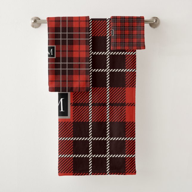 Buffalo Plaid Christmas Red White Black Pattern Bath Towel Set (Insitu)