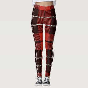Buffalo Plaid Christmas Red White Black Patterned Leggings