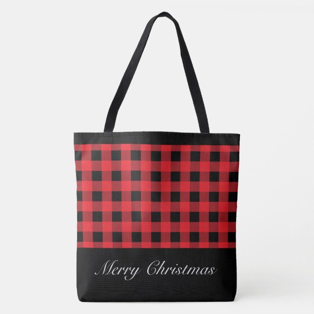 Buffalo Plaid Christmas Tote Bag (Front)