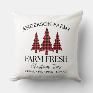 Buffalo Plaid Christmas Tree Farm Black Red Cushion