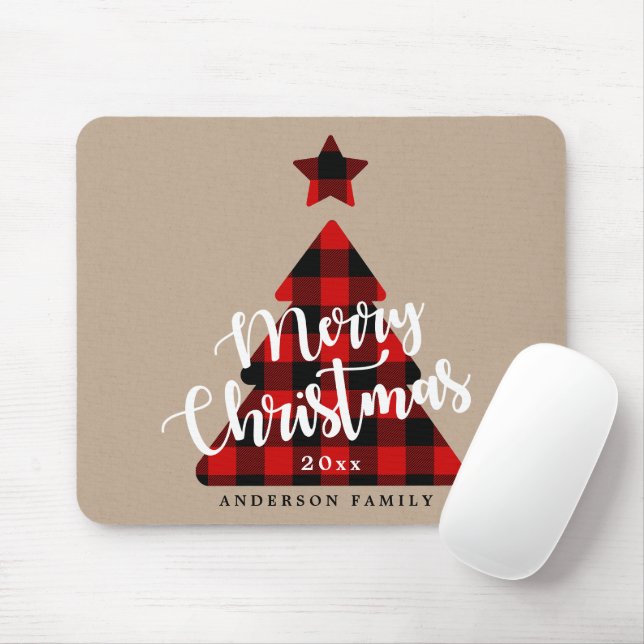Buffalo Plaid Christmas Tree Holiday Mouse Mat (With Mouse)