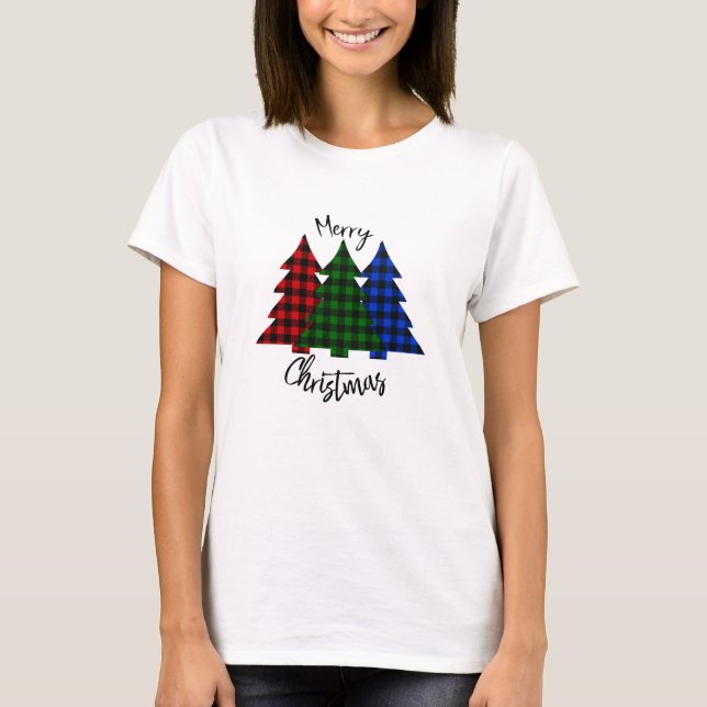 Buffalo Plaid Christmas Tree Holiday T-Shirt (Front)
