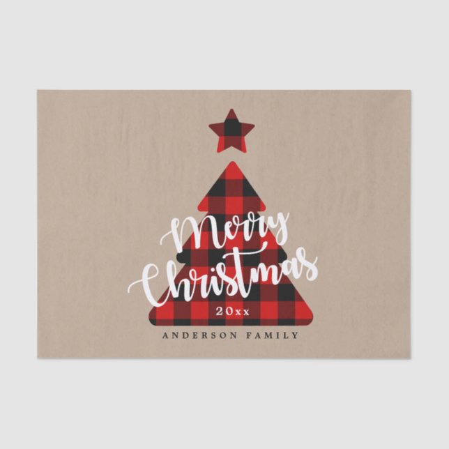 Buffalo Plaid Christmas Tree Holiday Wrapping Tissue Paper (Front)