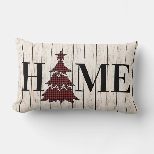 Buffalo Plaid Christmas Tree HOME Lumbar Cushion (Front)