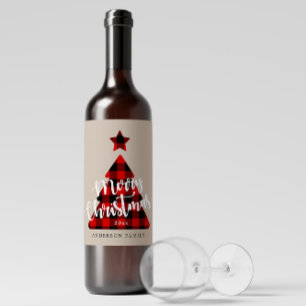 Buffalo Plaid Christmas Tree Kraft Wine Label