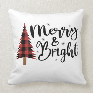 Buffalo Plaid Christmas Tree Merry and Bright  Cushion