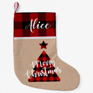 Buffalo plaid Christmas tree monogram Stocking