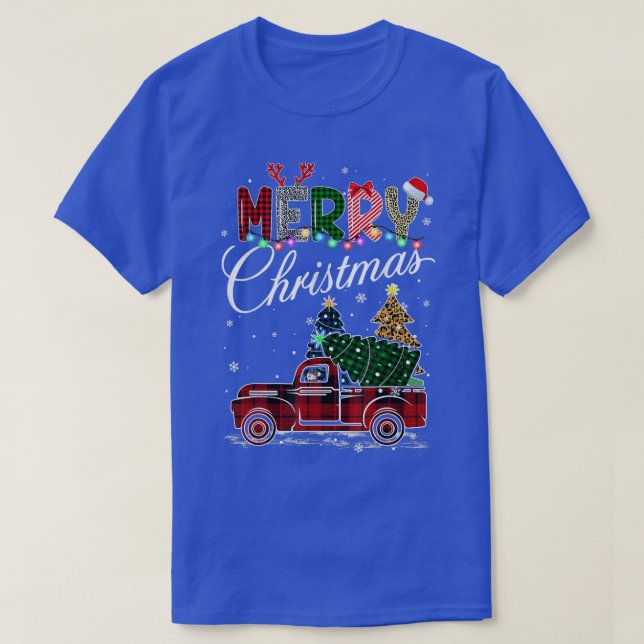 Buffalo Plaid Christmas Tree Red Truck Funny Famil T-Shirt (Design Front)