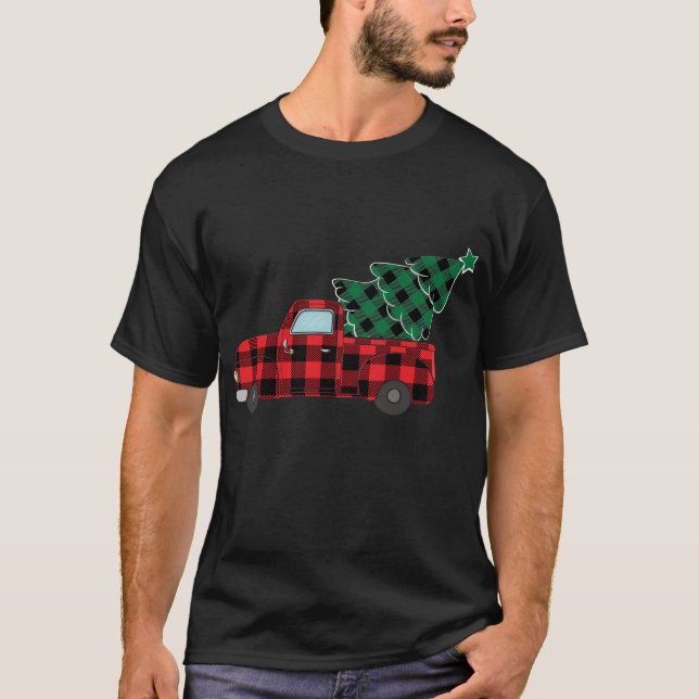 Buffalo Plaid Christmas Tree Red Truck T-Shirt (Front)