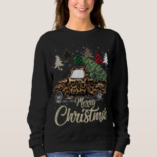 Buffalo Plaid Christmas Tree Red Truck With Leopar Sweatshirt