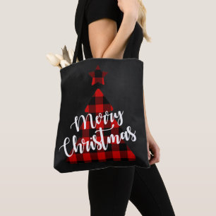 Buffalo Plaid Christmas Tree Tote Bag