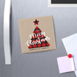 Buffalo plaid Christmas tree whimsical script Magnet<br><div class="desc">Kraft background with buffalo plaid Christmas tree and whimsical script "Merry Christmas" coupled with information in elegant serif font. Get that rustic feeling going and mix and match the items from this collection for a perfect Christmas look.</div>