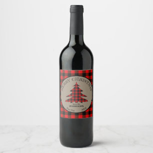 Buffalo Plaid Christmas Tree Wine Label